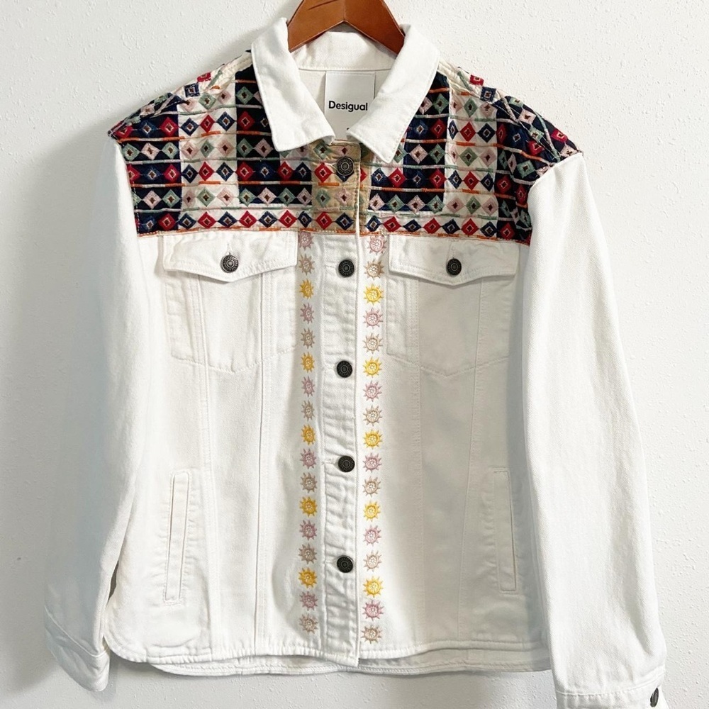 Desigual Donis Denim Trucker Geometric Embroidery Jacket - Picture 4 of 9